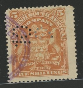 British South Africa - see Rhodesia (1890-1923) #69 Used Single (Perfin)