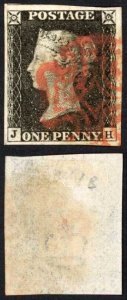 Penny Black (JH) Plate 1b Fine Four Margin