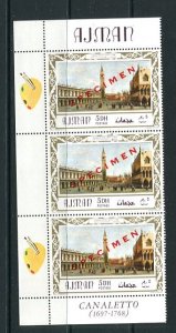 Ajman 1969 Marginal block of 3 with labels description SPECIMEN ART MNH 8734