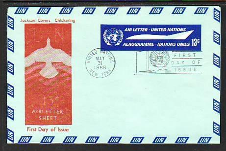 UN New York UC7 Aerogramme 1968 Jackson U/A FDC 