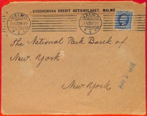 aa1796  - SWEDEN  - POSTAL HISTORY - Single stamp on COVER to USA  1909