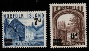 NORFOLK ISLAND SG21/2 1958 SURCHARGE STAMPS FINE USED