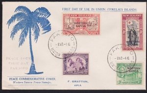 TOKELAU IS 1946 cover FAKAOFO / UNION ISLANDS cds, FDC Samoa Peace........B1146