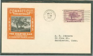 US 772 1935 3c Connecticut Tercentennary (Charter Oak) on an addressed (typed) FDC with an Ioor cachet