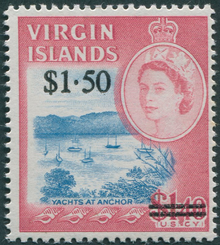 British Virgin Islands 1966 $1.50c on $1.40 light blue & rose SG208 MNH