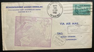 1952 Los Angeles CA USA First Scandinavian Flight Cover to Copenhagen Denmark