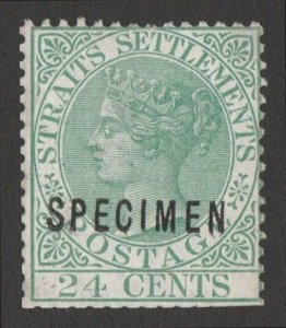 MALAYA - STRAITS SETTLEMENTS 1867 QV 24c wmk crown CC, SPECIMEN possibly unique.