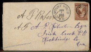 Virginia 1885 Mount Vinco VA Cancel DPO Helbock R5 Cover 92386