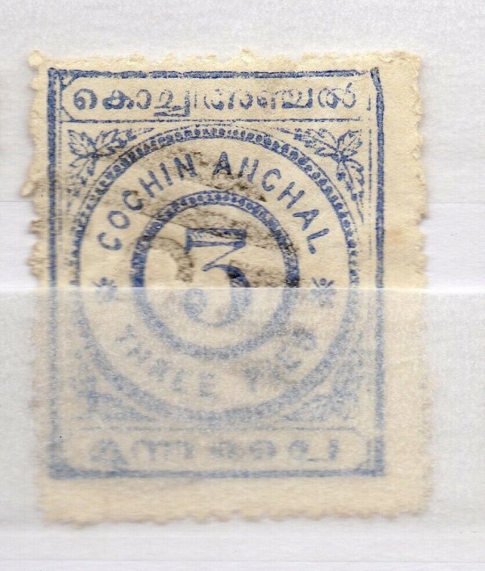 India Cochin 1909 Early Issue used Shade of 3p. NW-15918