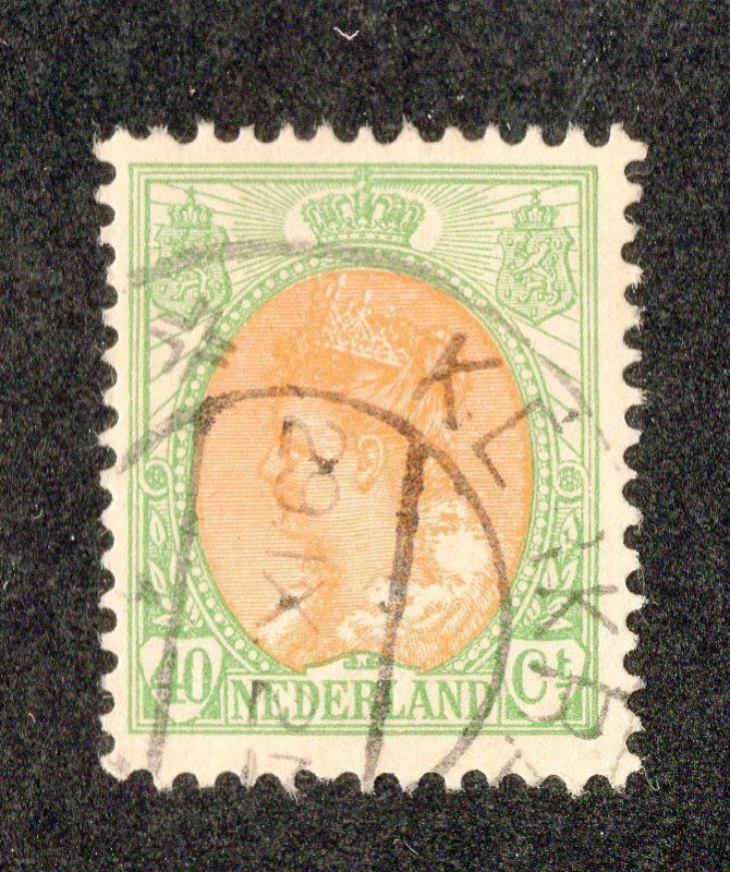 Netherlands 1920 20c green & orange Wilhelmina, Scott 79 used, value = $1.10