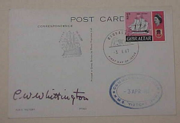 GIBRALTAR   AUTOGRAPH CAPTAIN SHIP VICTORY 1967