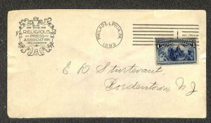 USA #230 COLUMBIAN STAMP PENNSYLVANIA TO NEW JERSEY THE RELIGIOUS PRESS COVER 93