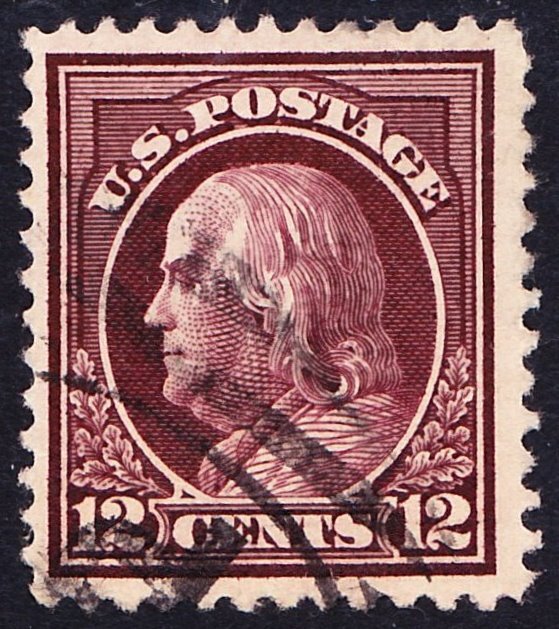 Scott 417, Used 12c P.12 Franklin, Light Crease at Top