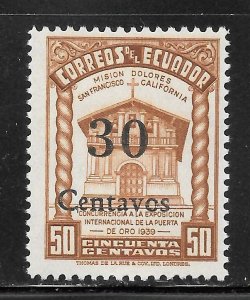 Ecuador Scott 429 Unused LHOG - 1944 #385 Surcharged - SCV $2.00