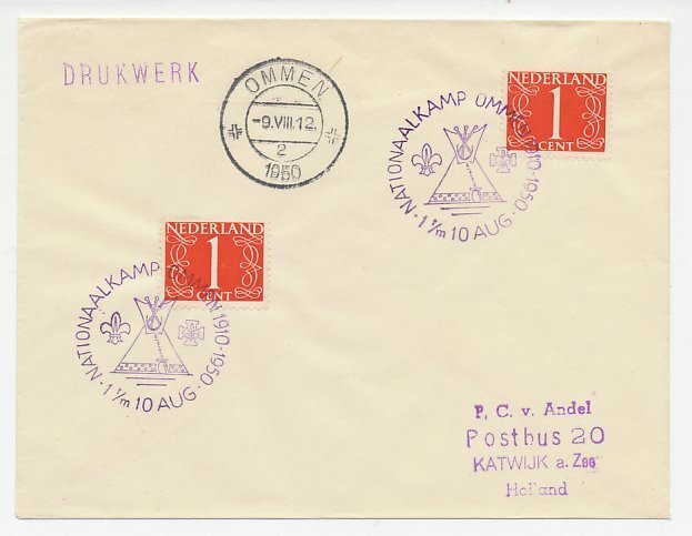 Cover / Postmark Netherlands 1950 National Scouting Camp Ommen