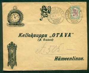 FINLAND 1928 Clock OTAVA advertising cover w/1½mk tied, ad covers unusual