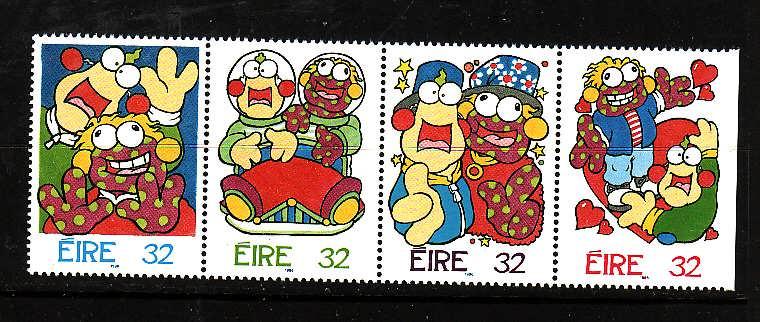 Ireland-Sc#995a-unused strip from souvenir sheet-#992 is hinged, rest NH-Greetin