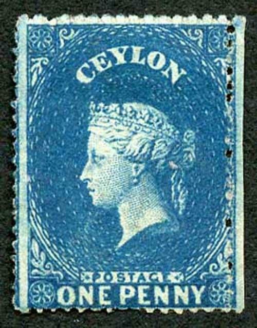 Ceylon SG28 1d Dull Blue Wmk Star Rough Perf 14 to 15.5 MINT small part gum