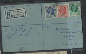 RHODESIA & NYASALAND (PP1302B)   1957 QEII 2D+3D+4 1/2D REG QUE QUE SR TO UK 