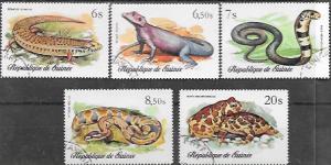 Guinea 1977  Used. Set of 5 Reptiles. Snakes. Toads.