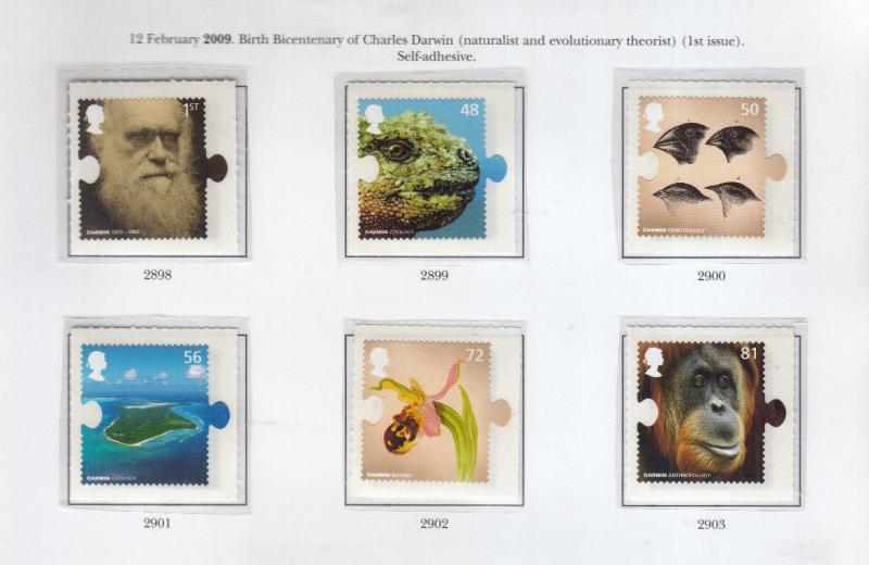 2009 CHARLES DARWIN UMM/MNH SET SG2898-SG2903 SELF-ADHESIVES