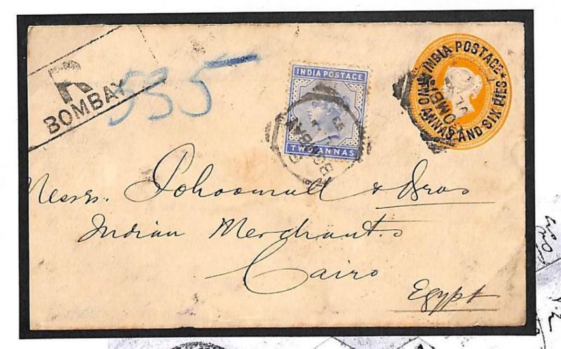 TT126 1893 India to Egypt Cairo Maritime Registered Cover PTS