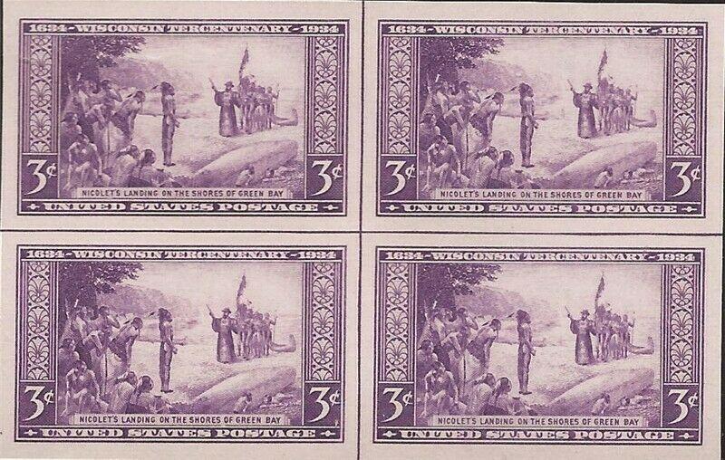 US Stamp - 1935 3c Wisconsin Farley - Center Line Blk of 4 Stamps #755