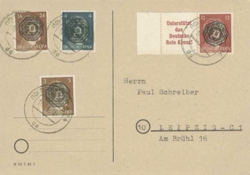 Germany Soviet Zone Saxony 3pf, 4pf, 12pf and 24pf Hitler all with hand-stamp...