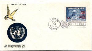 Philippines FDC 1959 - United Nations Day - 6c Stamp - Single - F43516