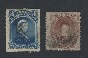 2x Newfoundland Stamp; #32-1c P.O.W. U Fine+ #39-3c Rouletted U F/VF GV = $70.00