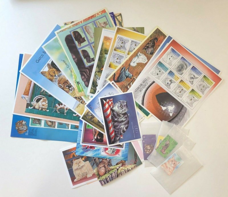 Special Unit! Cats, Feline, Pets - 21 Sheets of Stamps, 18 S/S & 4 Sets - MNH