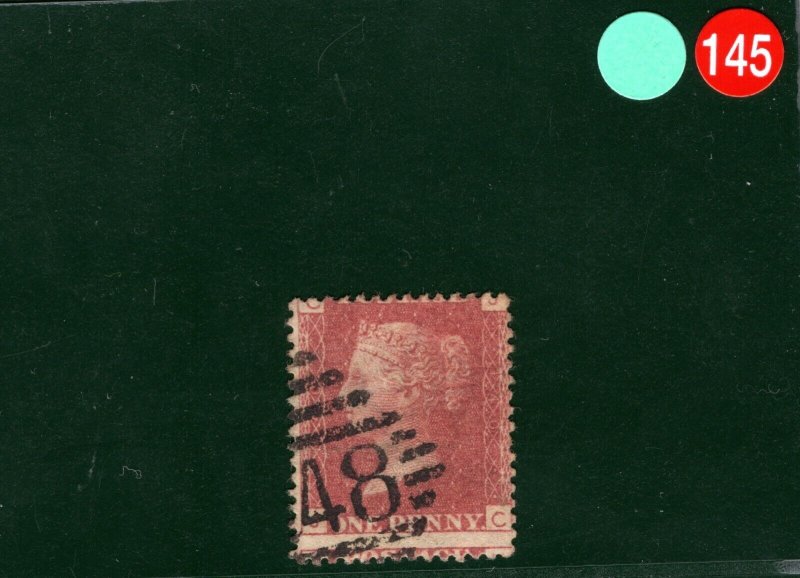 GB PENNY RED Stamp 1d Plate 140 Ireland Ballymoney*48* Numeral Used LRED145