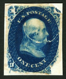 #63-E11 Var 1861 1c Indigo Franklin Essay Scarce Mint Space Filler 