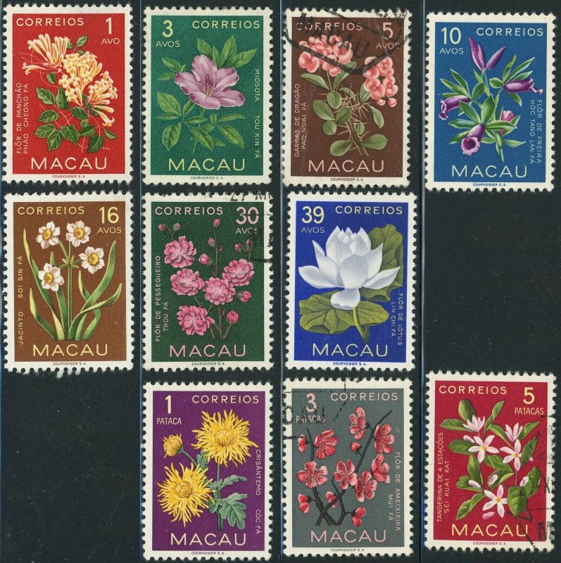 Macao Portuguese #372-381 Flowers Plants Nature Postage Stamps 1953 Used Mint LH