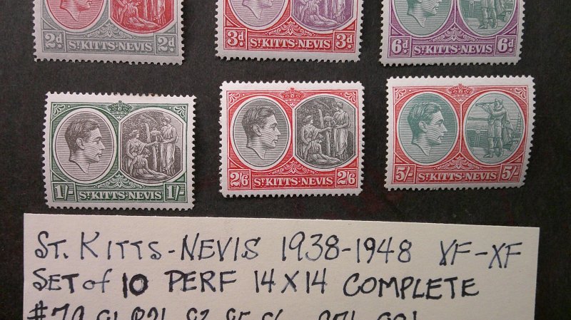 St. Kitts Nevis 1938-1948 Scott# 79-88b MNH VF-XF set of 10 Perf. 14 complete