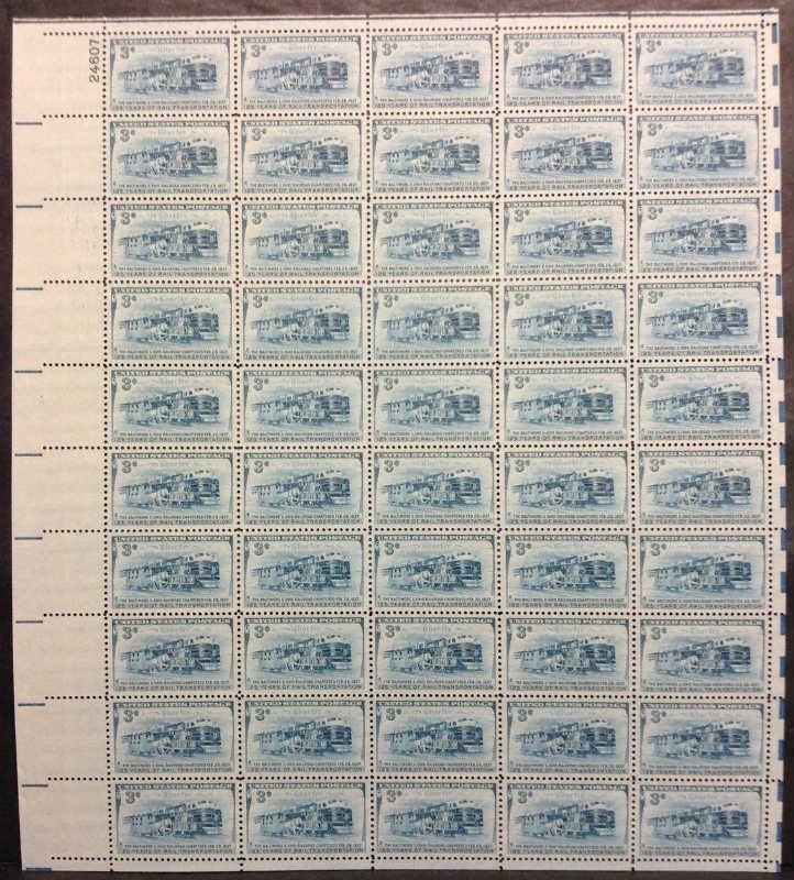 USA 1952 Rail Transportation B. & O. Railroad 50 Stamp Sheet #1006