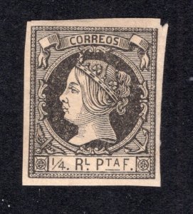 Cuba 1862 1/4r p black Isabella II, Scott 16 MH, value = $25.00