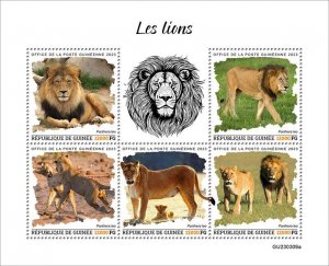 GUINEA - 2023 - Lions - Perf 5v Sheet - Mint Never Hinged