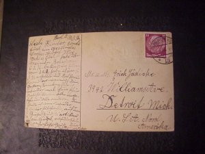 1936 BERLIN GERMANY TO DETROIT EMBOSSED EASTER CARD 15 MARK HINDENBURG STAMP