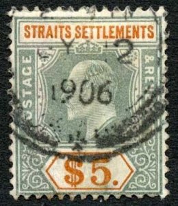 Straits Settlements SG138 5 dollar Dull Green and Brown-orange wmk MCA Cat 225