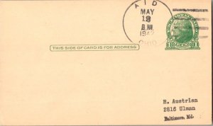 United States Ohio Aid 1942 4f-bar  1850-1957  Postal Card  Philatelic.