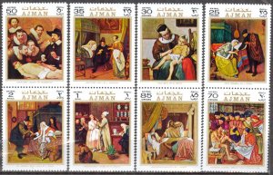 Ajman 1971 Art Paintings Ingres Rembrandt Steen 4 pairs MNH