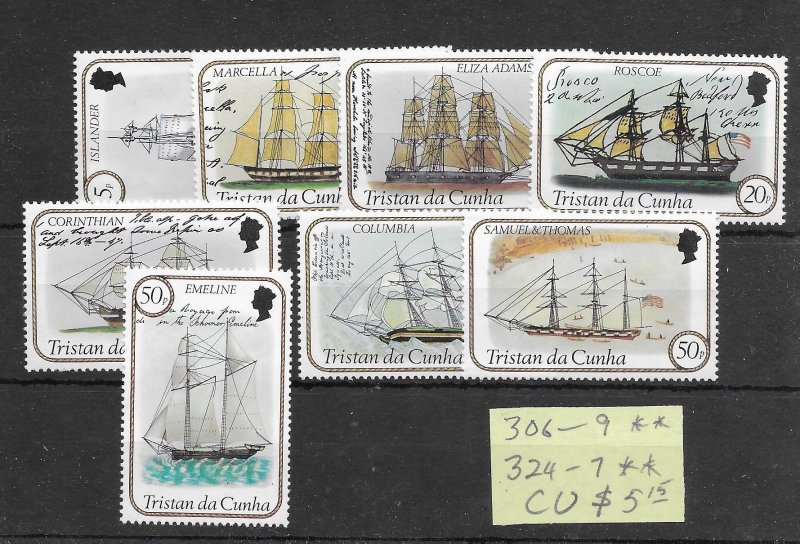 Tristan da Cunha #306-309, 324-327 MNH - Set - CAT VALUE $5.15