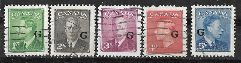 Canada # O16-20  King George VI G overprints (5) VF Used