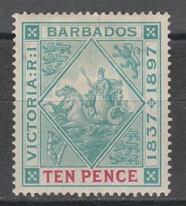 BARBADOS 1897 QV SEAHORSES JUBILEE 10D