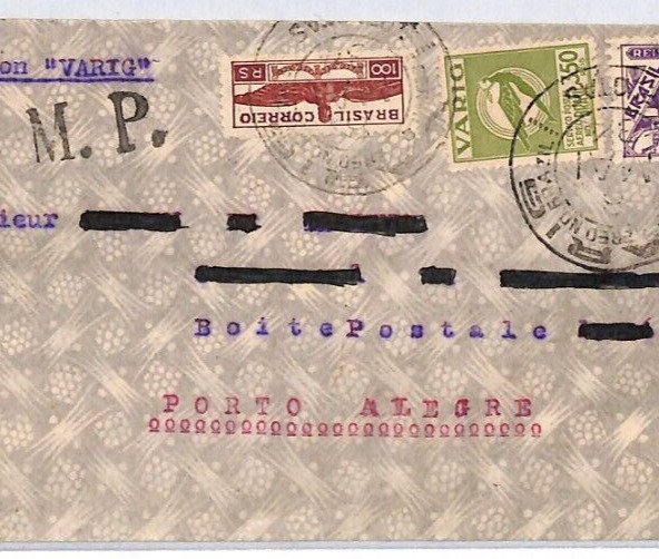 BRAZIL Air Mail 1934 Cover VARIG 350r & CACHET Porto Alegre FRENCH CONSULATE YV3