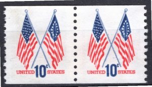 USA; 1973: Sc. # 1519:  Used Perf. 10 Coil Se-Tenant Single Stamps