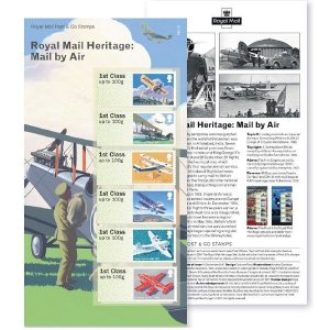 Great Britain 2017 Mail by air Post airplanes set of 6 stamps on a tablet MNH