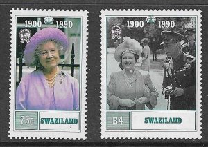 SWAZILAND SG570/1 1990 90th BIRTHDAY OF QUEEN MOTHER  MNH