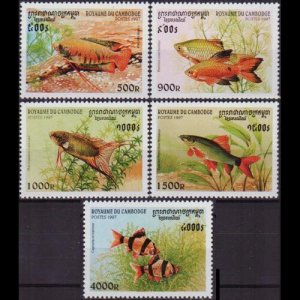 CAMBODIA 1997 - Scott# 1670-74 Fish 500-4000r NH